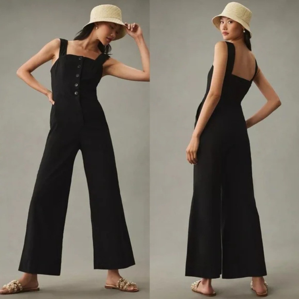 Maeve Black Wide-Leg Square-Neck Jumpsuit